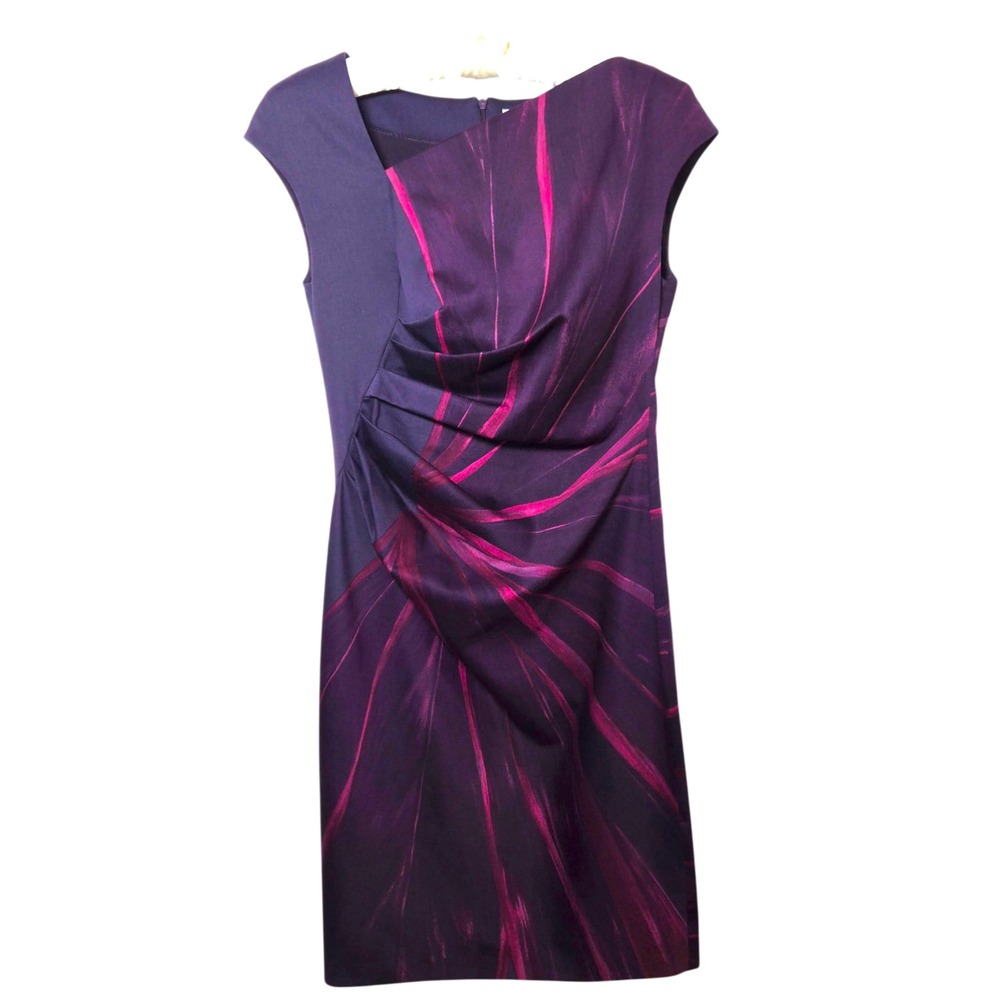 Max Mara Purple Magenta Floral Ruched Sheath Dress Made in‎ Italy Size 8